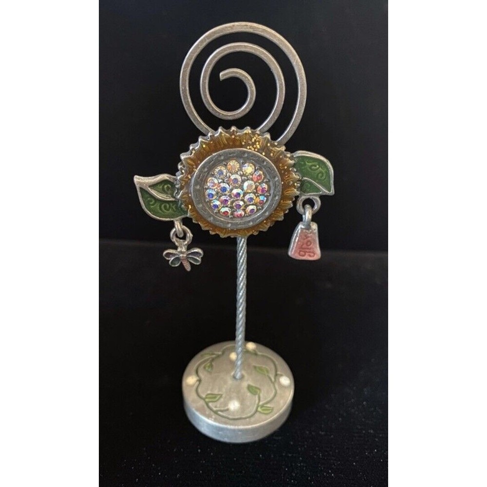 AJMC Photo Card Holder Sunflower with Rhinestones Bee Grow Antique Silver Tone